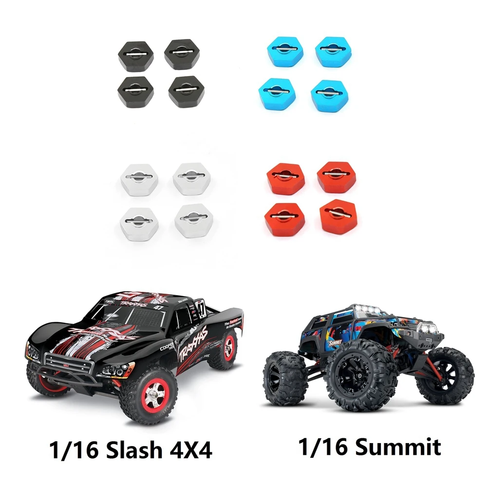 車の金属ホイールハブ,車のアップグレード部品,ピン付き六角ハブ,traxxas 1/16スラッシュ,4wd,e-revo,vxl,サミット,vxl,12mm, 4個