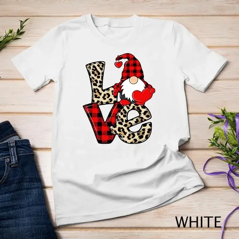 Cute Gnomes Valentines Love Leopard Plaid Couple Matching T Shirt Unisex T shirt