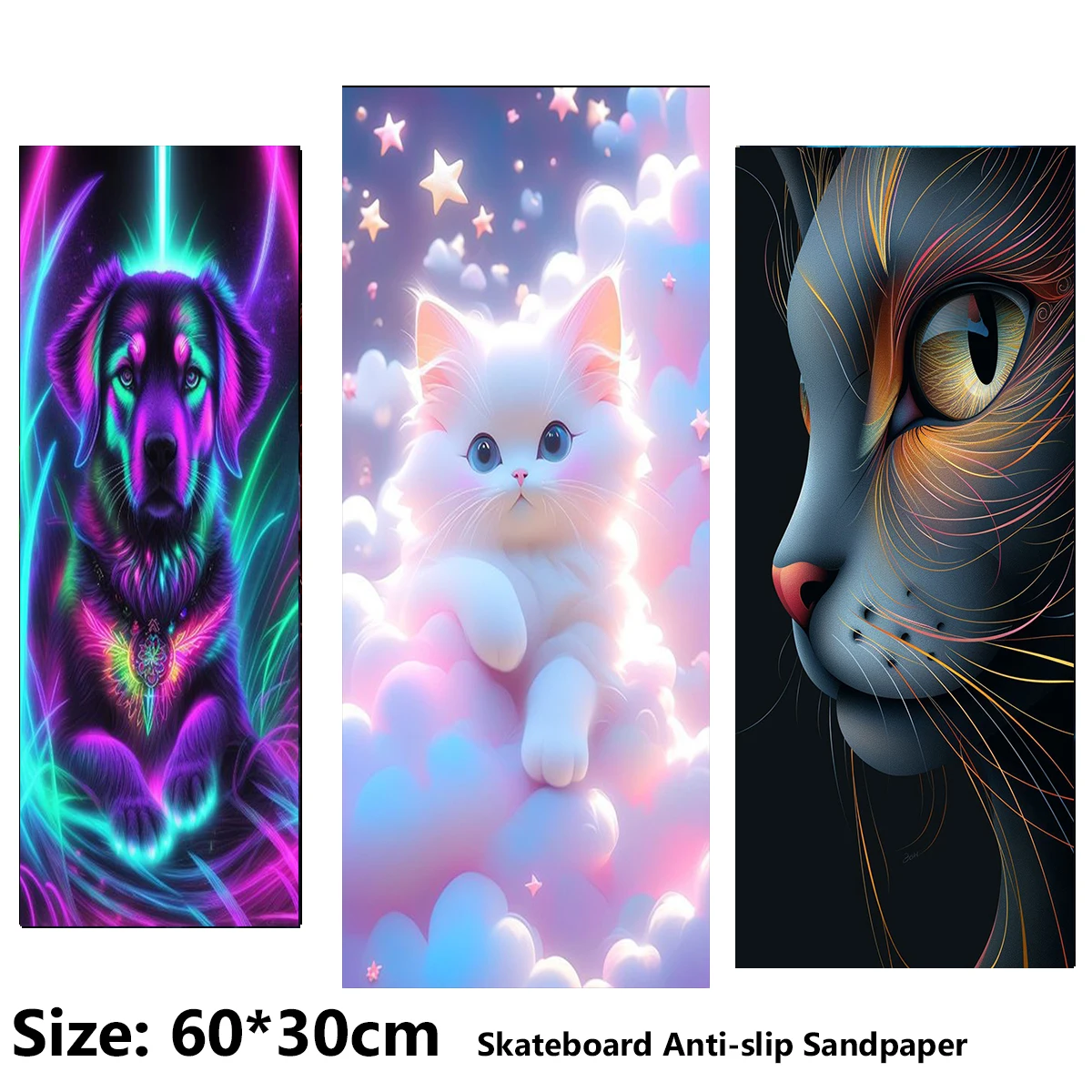 Colorful Dog and Cute Cool Cat Patterns ElecStric Scooter Anti-slip Sticker Sandpaper Skateboard Grip Tape Sheet 60*30cm
