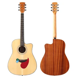 Natural Color Acoustic Guitar with Spruce Top Back and SideMatte Finish Cutaway Design Guitar 6 Strings 41 Inch