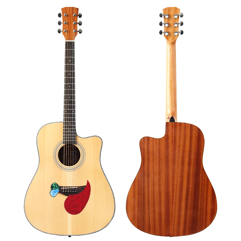 41 Inch Acoustic Guitar 6 String Natural Color Folk Guitar Spruce Top Sapele Back And SideMatte Finish Cutaway Design Guitar