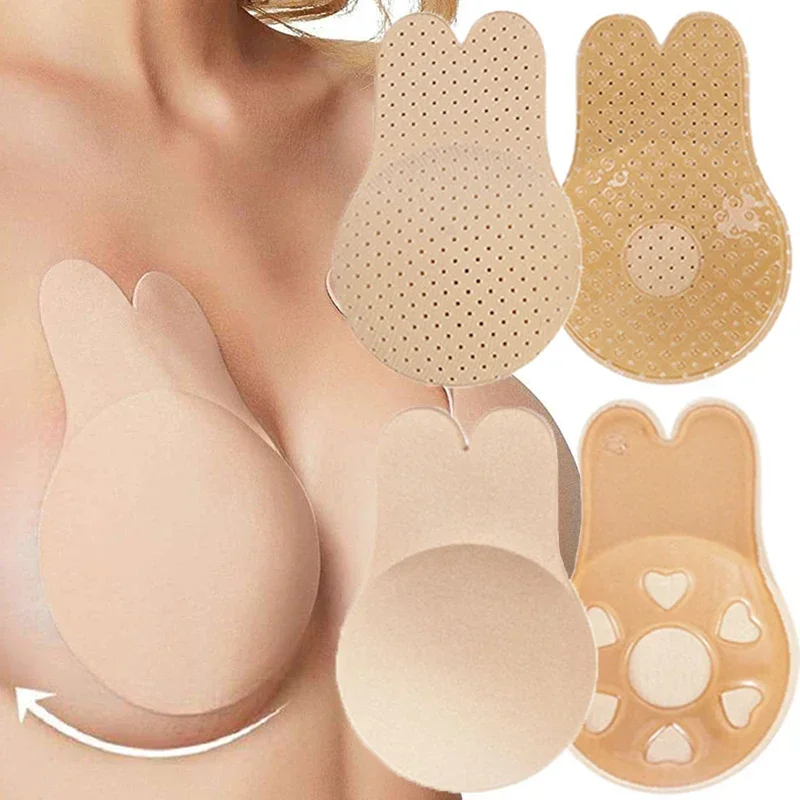 Reusable Rabbit Nipple Cover Pasties Breast Push Up Stickers Adhesive Invisible Bra Lift Tape Women Nipples Covers Silicone Pads