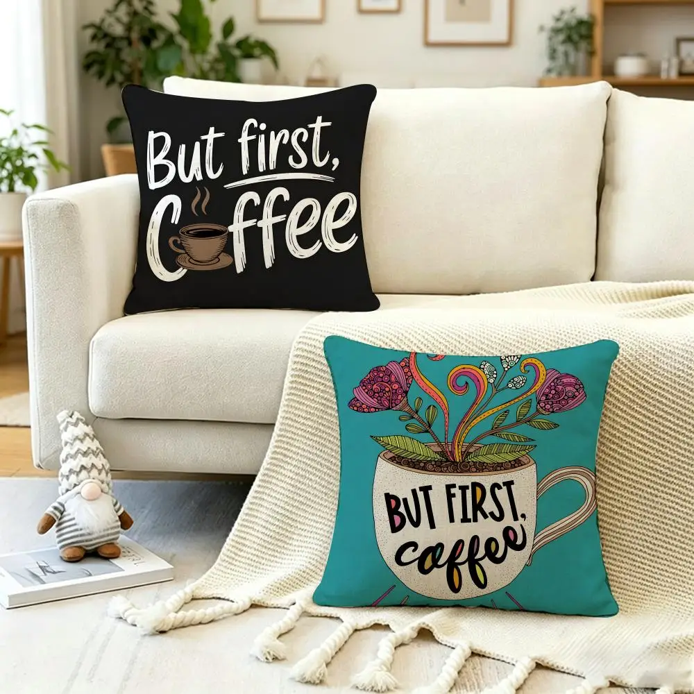 Beautiful B-But First Coffee Cushion Cover Anti-dustmite Pillowcase Invisible zipper silky short plush Sofa cushion cover