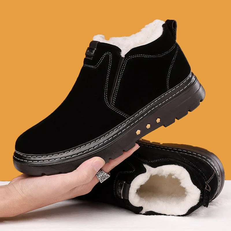 New Large-Sized Winter Men's Cotton Shoes and Snow Boots, Anti-Slip, Cold-Proof, Thickened, Warm and Fleece Cotton Boots