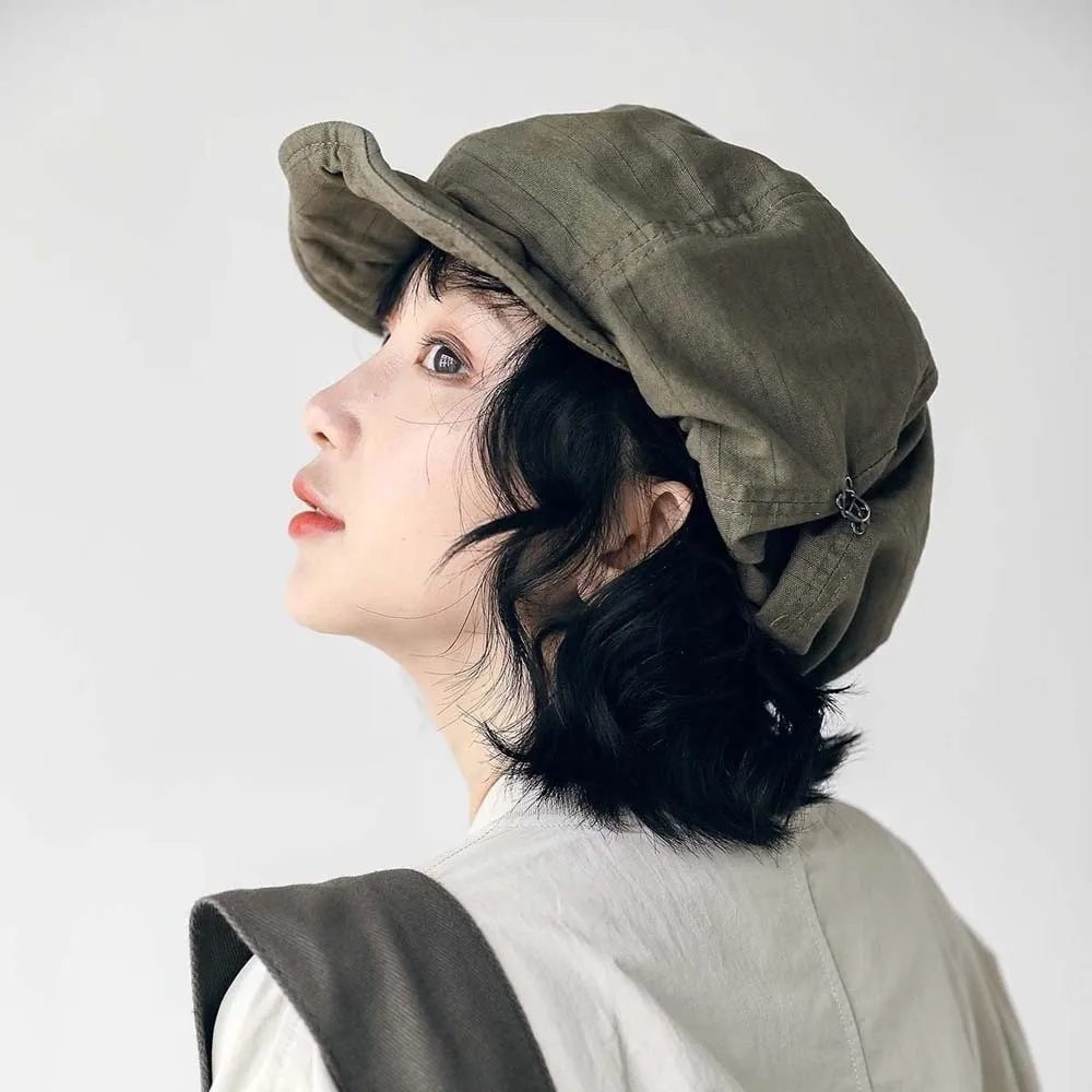 Asymmetric Cloud Beret Cap Big Head Circumference Street Style Retro Octagonal Hat Solid Color Japanese Style Women Artist Hat