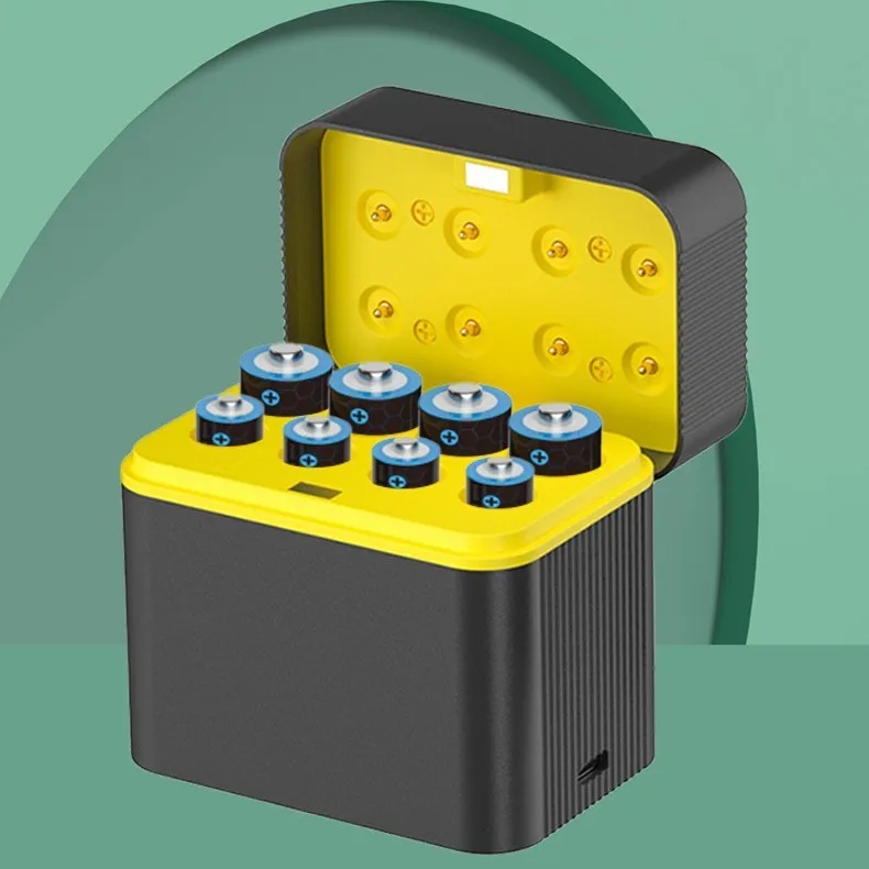 8-Slot Rapid Charger for AA/AAA Lithium-Ion Rechargeable Batteries,1.5V Fast USB Battery Charger Box