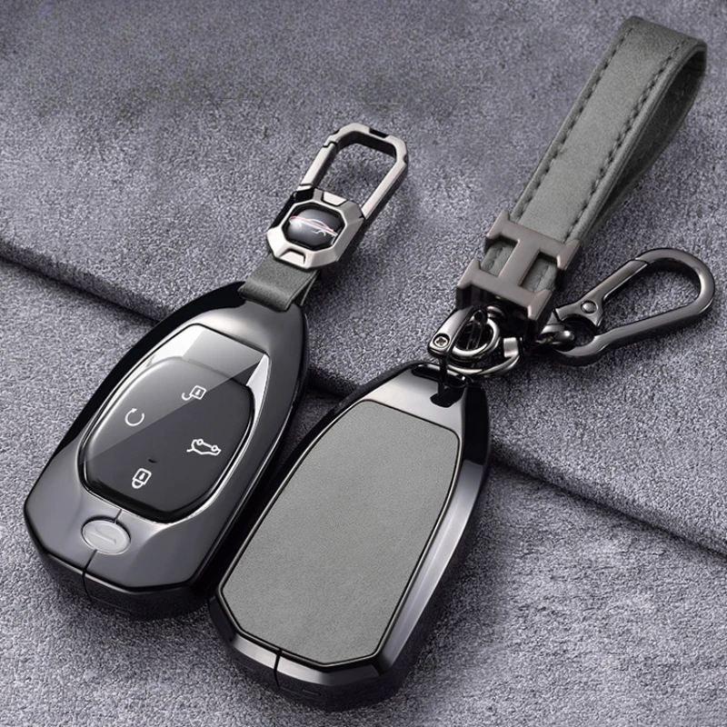 For Trumpchi E9 Empow R EMKOO M8 GS8 2023 Simple and personalized metal keycase leather car keychain