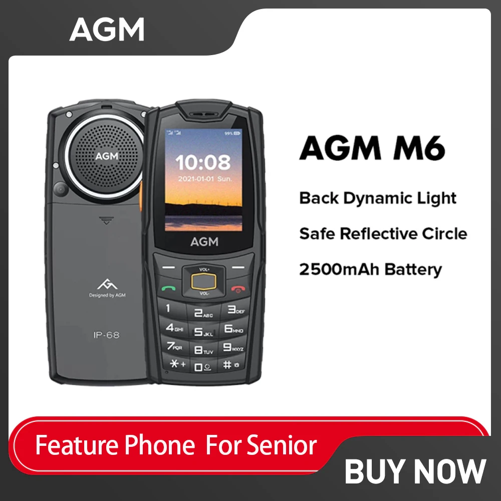 Russian Version AGM M6 IP68 Push-Button Phones 4G Unlocked Cellphone 2500mAh Rugged Telephone Dual SIM Feature Phone For Senior