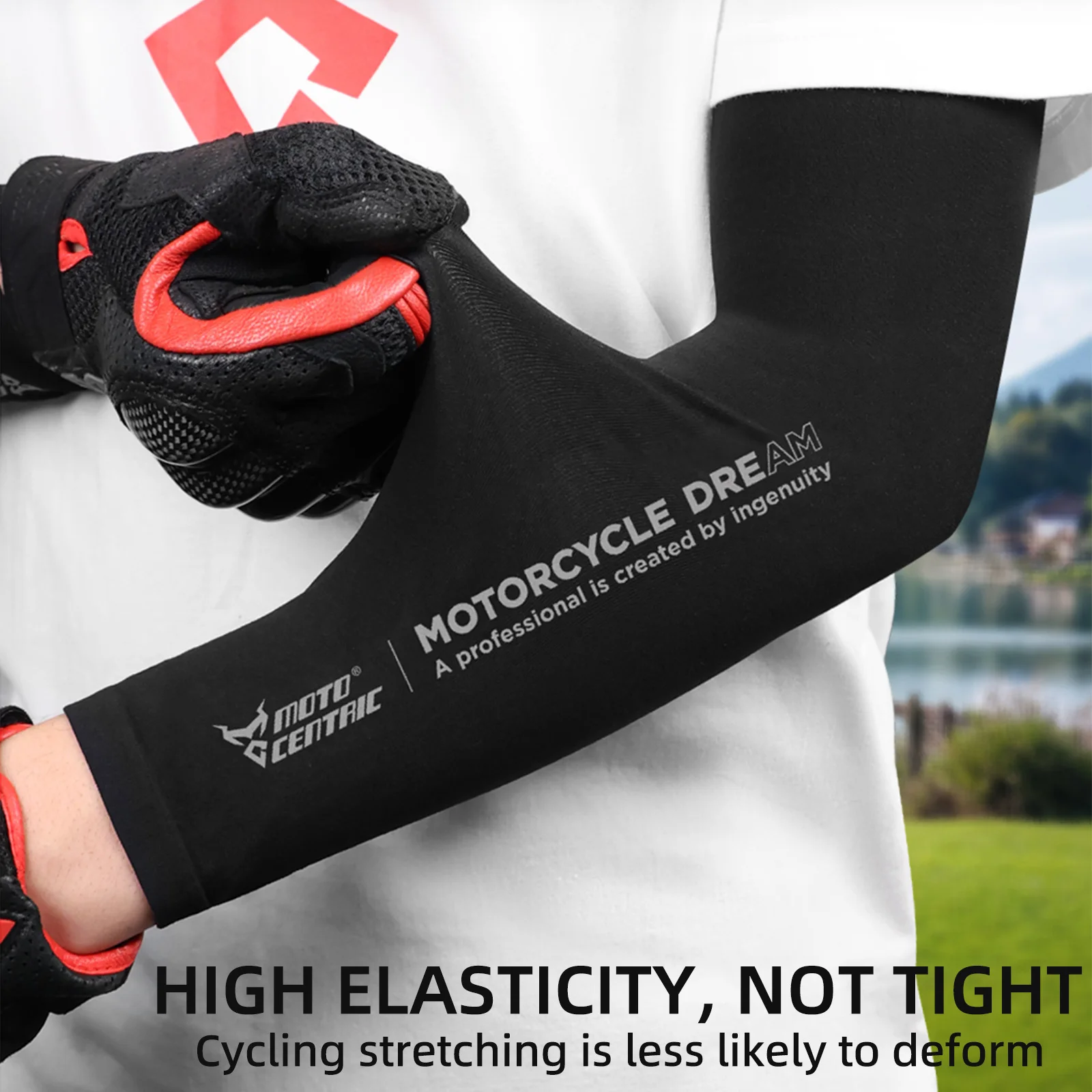 Motorcycle Arm Sleeves Elbow UPF 50+ UV Protection Cooling Ice Silk High Elastic Anti-Slip for Outdoor Riding Driving Quick-Dry