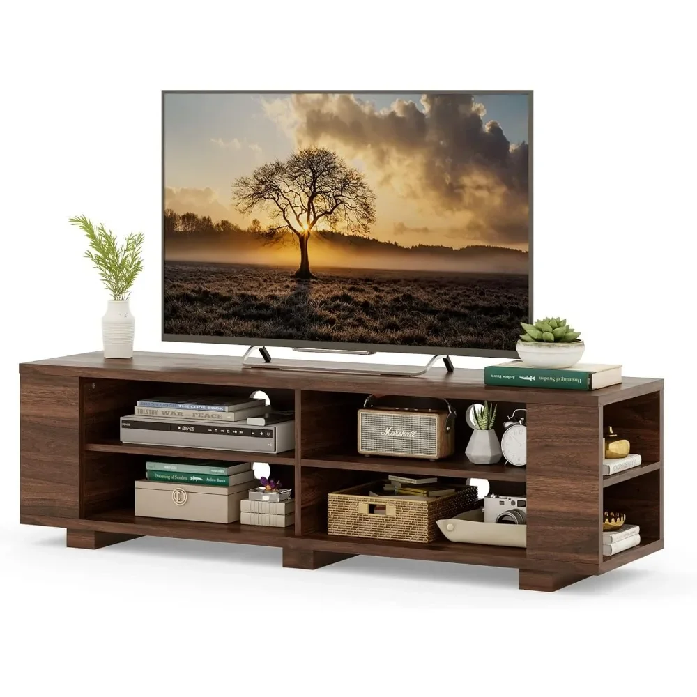 

Wood TV Stand for TVs up to 65 Inch Flat Screen, Modern Entertainment Center with 8 Open Shelves, Universal