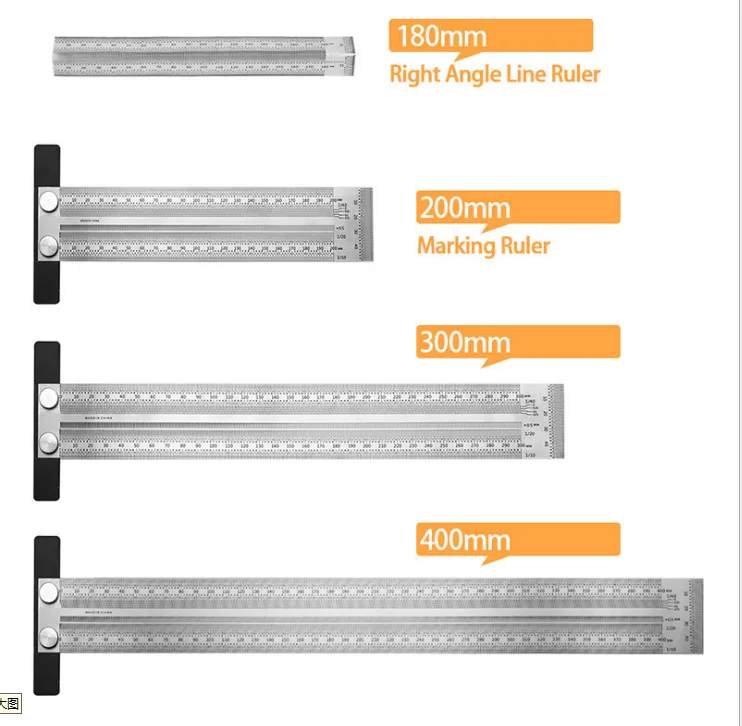 Cave ruler, woodworking scribing ruler 90-degree square ruler, scale ruler High-precision stainless steel ruler