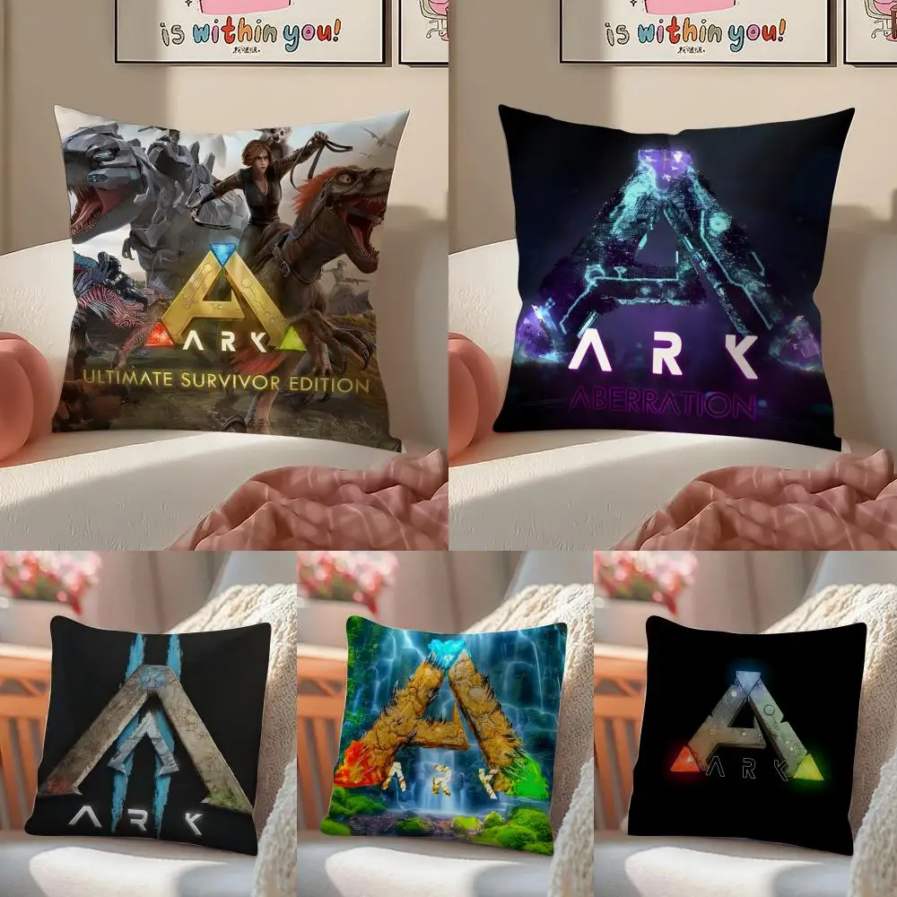 Housse de coussin avec logo du jeu de survie A-Ark Survival Evolved, taie d'oreiller en peluche courte, fermeture éclair invisible, housse de coussin pour canapé