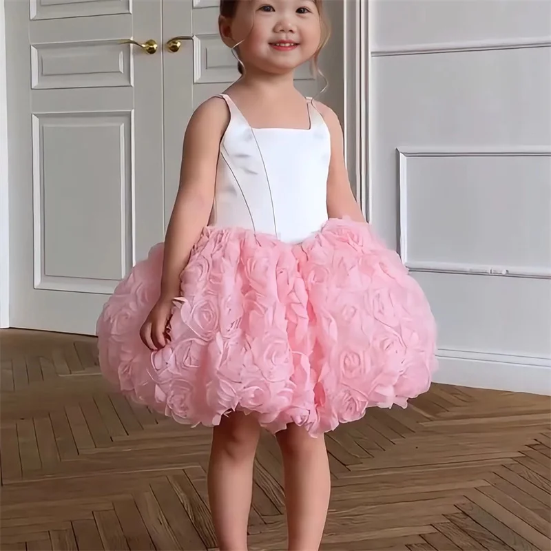 

Princess Satin Flowers Lace Tulle Bow Flower Girl Dresses First Communion Dresses Birthday Gift Wedding Party Show