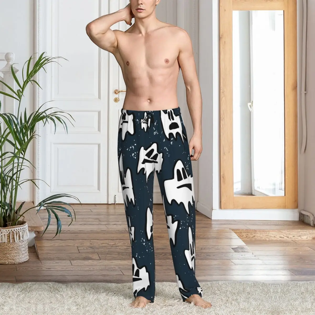 Pantalones de pijama de dibujos animados para hombre, ropa de dormir, fantasma de Halloween