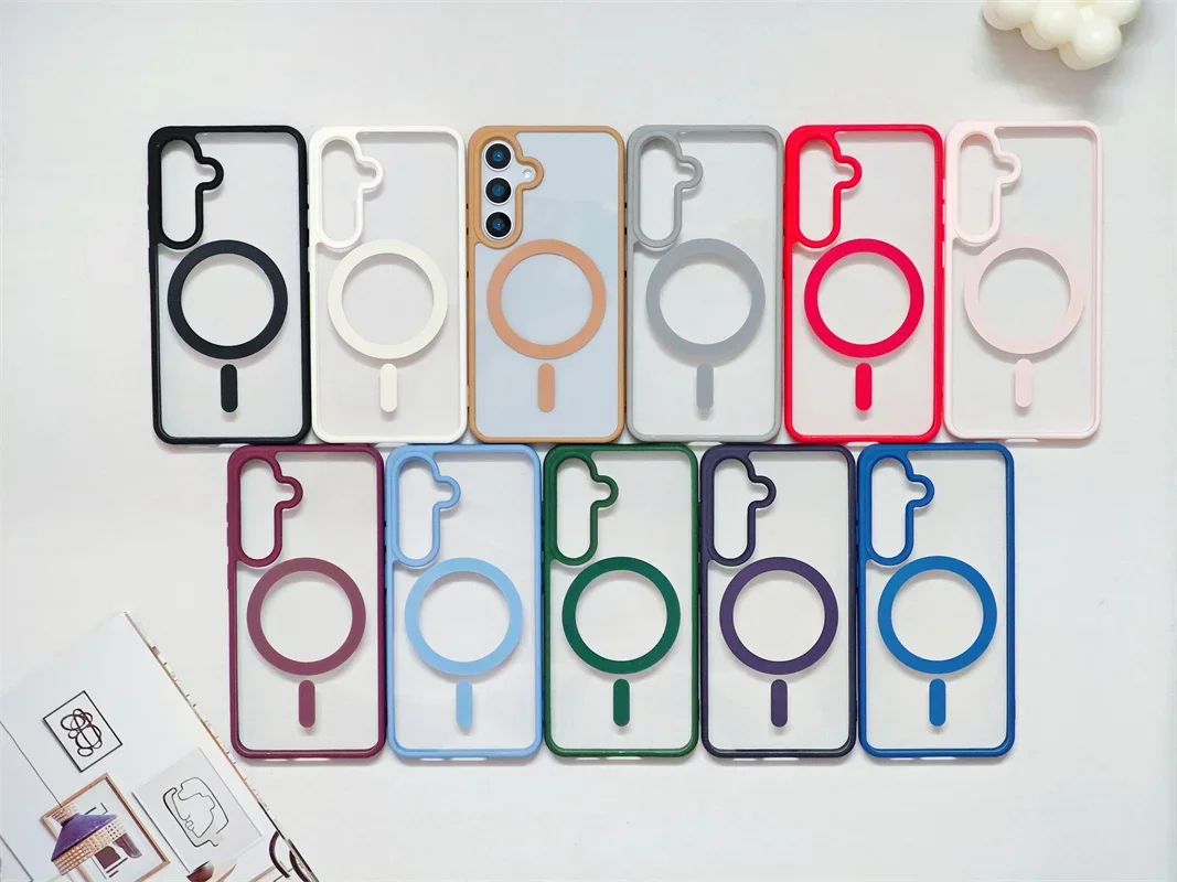 Acrylic Hard PC Clear Magnetic Case For Samsung Galaxy S25 S24 S23 FE S22 Plus Ultra For Magsafe Solid Color Frame Back Cover