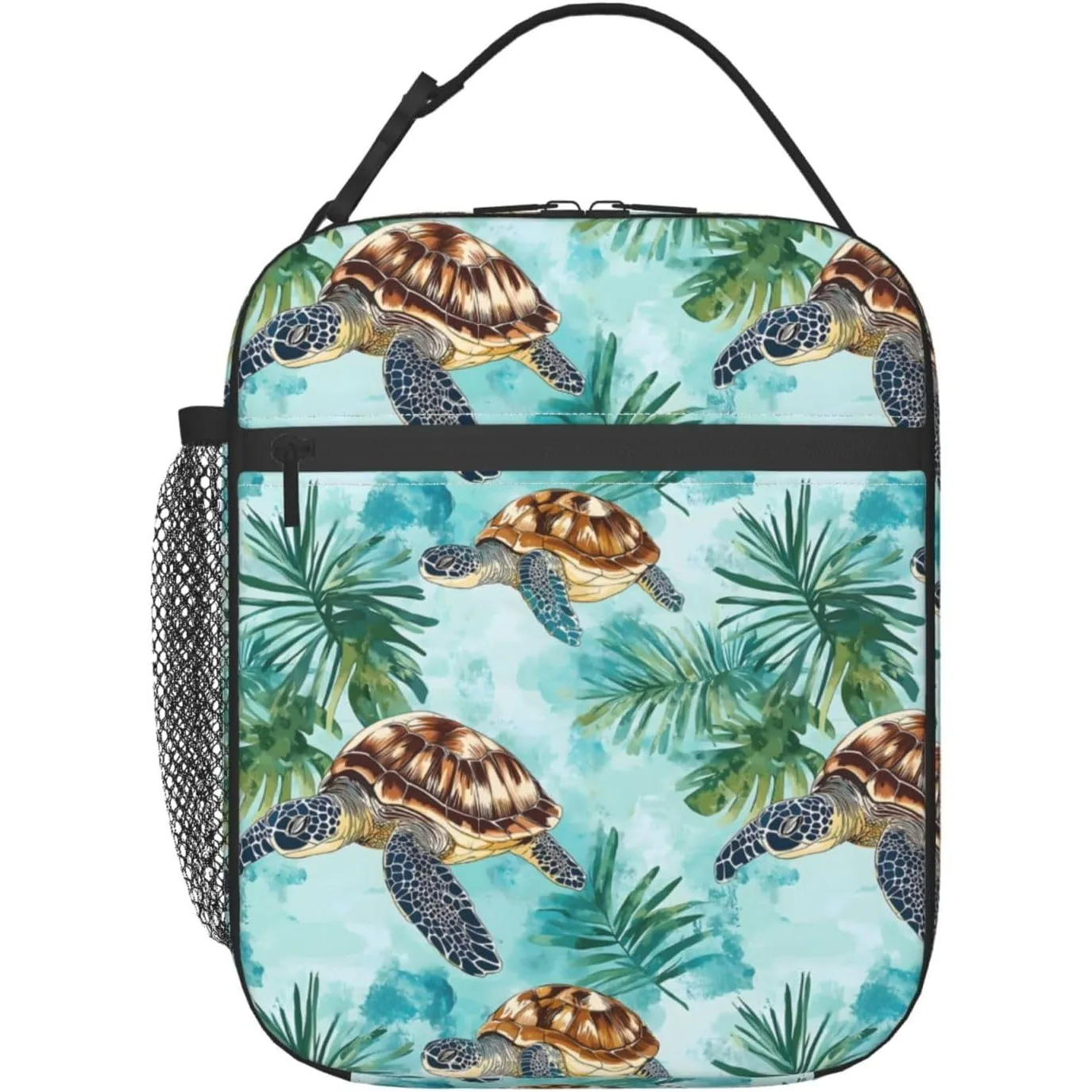 Sea Turtle Lunch Box,Reusable Tropical Ocean and Palm Leaf Design Insulated Lunchbag Gifts