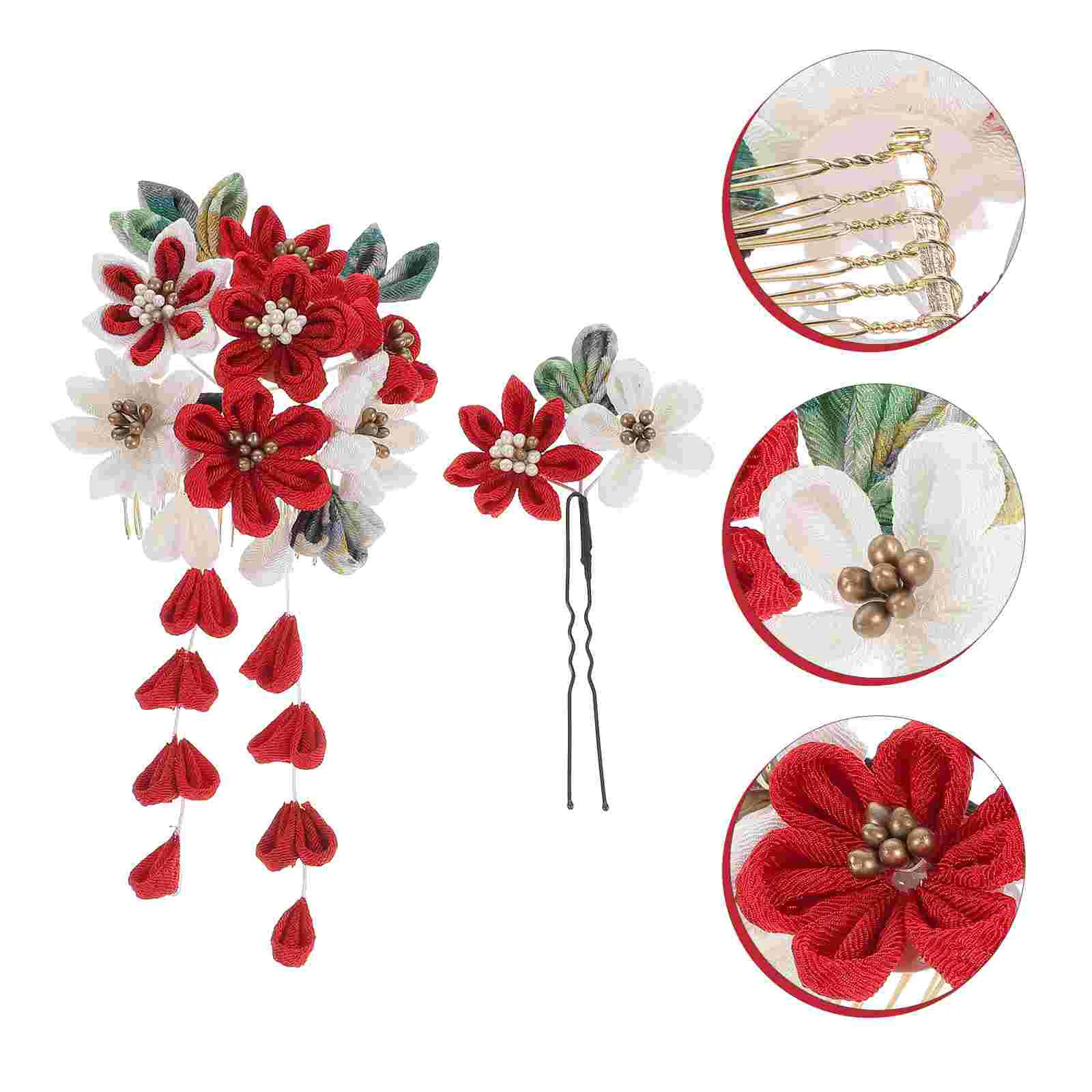 Rattan Draping Hairpin Accessories Jewels for Women Barrettes Bridal Japanese Style Wedding Flower Fork Kimono Girl Comb