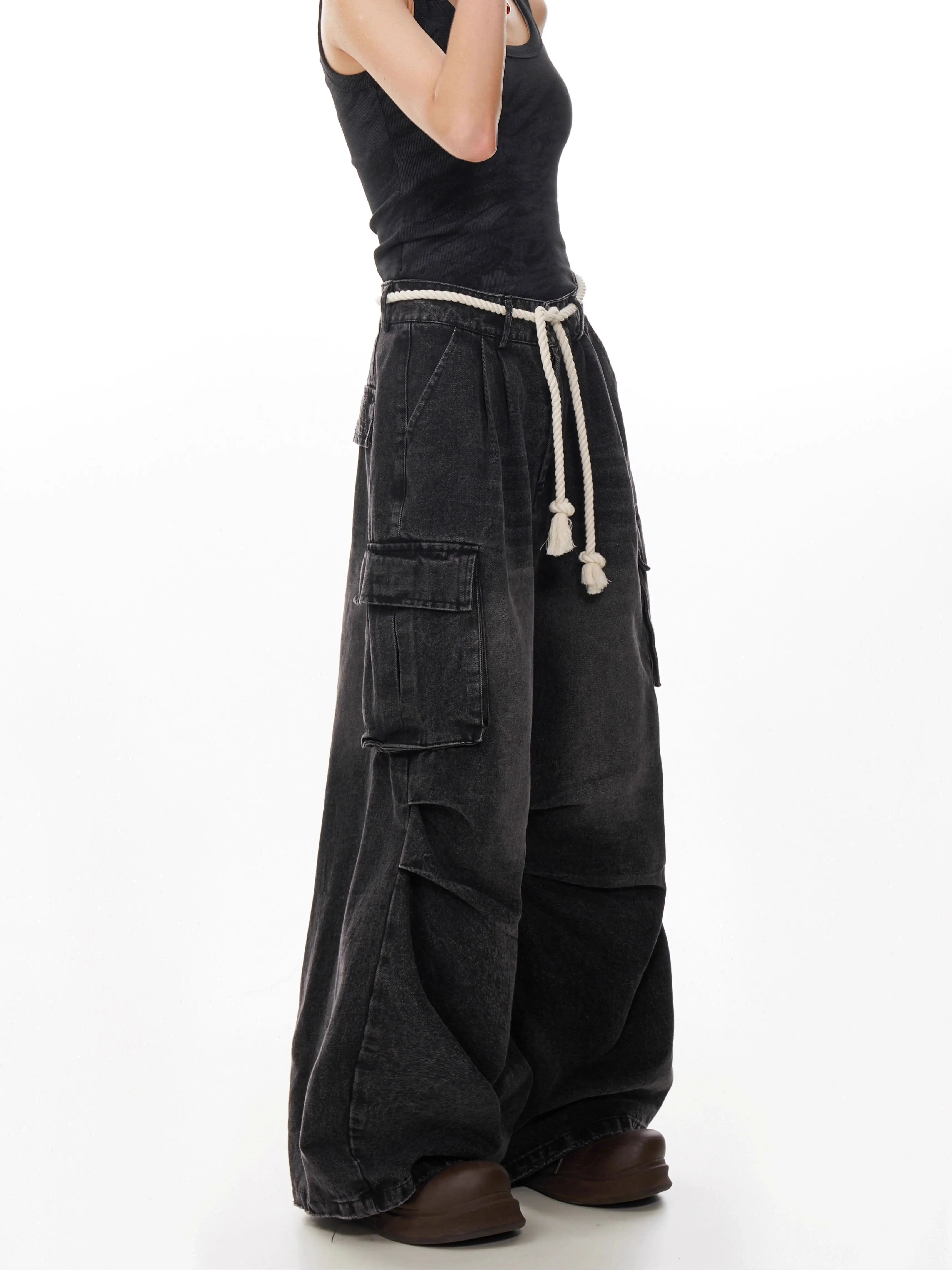 Y2K Retro Women Workwear Jeans High Waist Wide Leg Pants 90S Vintage Baggy Denim Trousers for Autumn Winter Streetwear