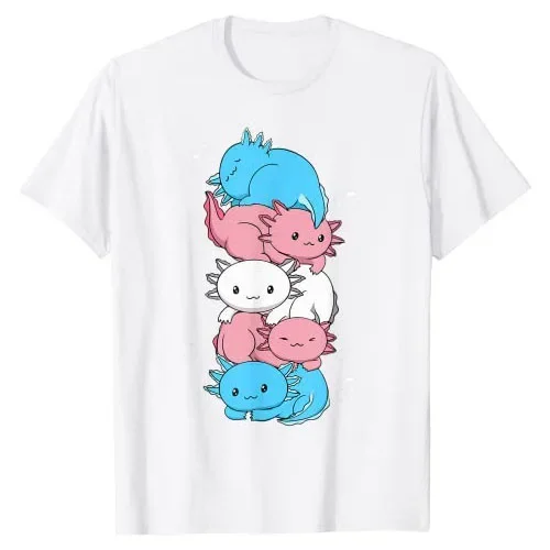 Kawaii Axolotl Pile Transgender Pride Flag Trans LGBT  T-Shirt Funny Gay Proud Lgbt Graphic Tee Top Axolotl-Lover Cartoon Outfit