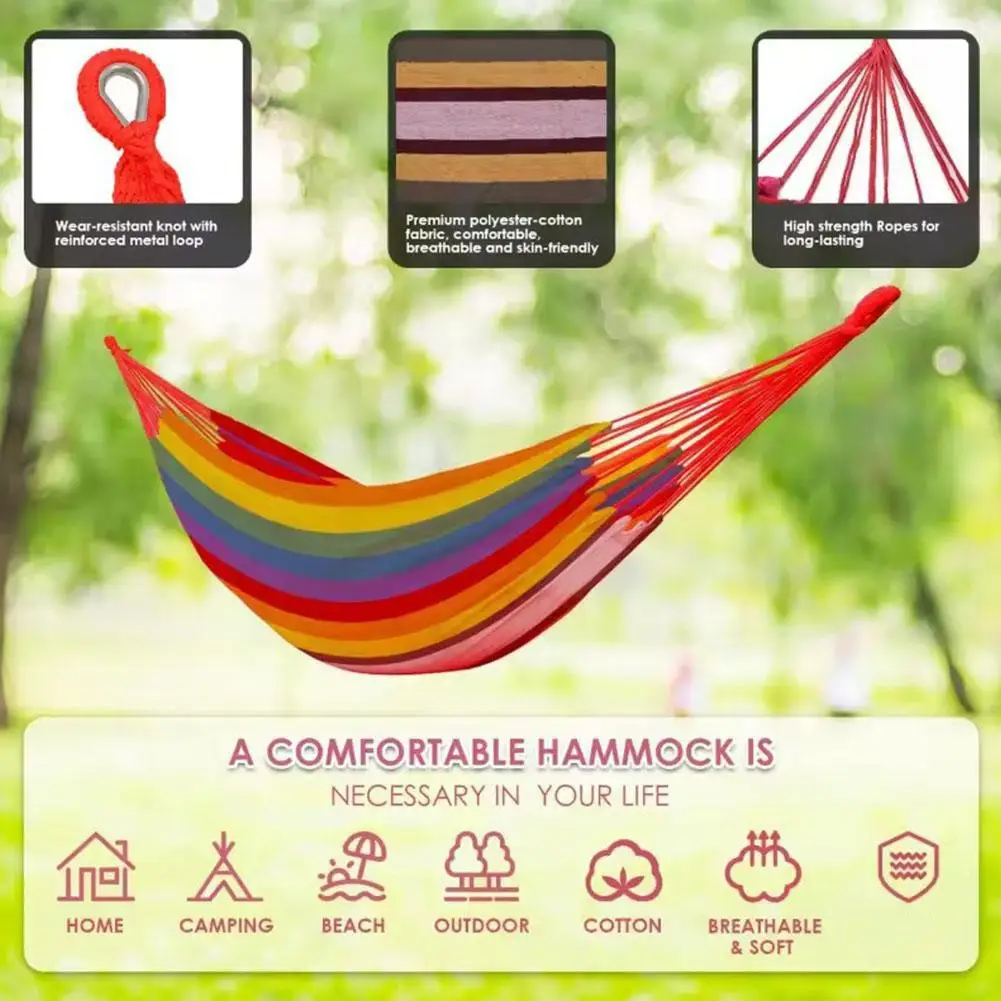 160cm Single Wide Thick Canvas Hammock Outdoor Camping Backpackaging Leisure Swing Portable Hanging Bed Sleeping Swing Hammock