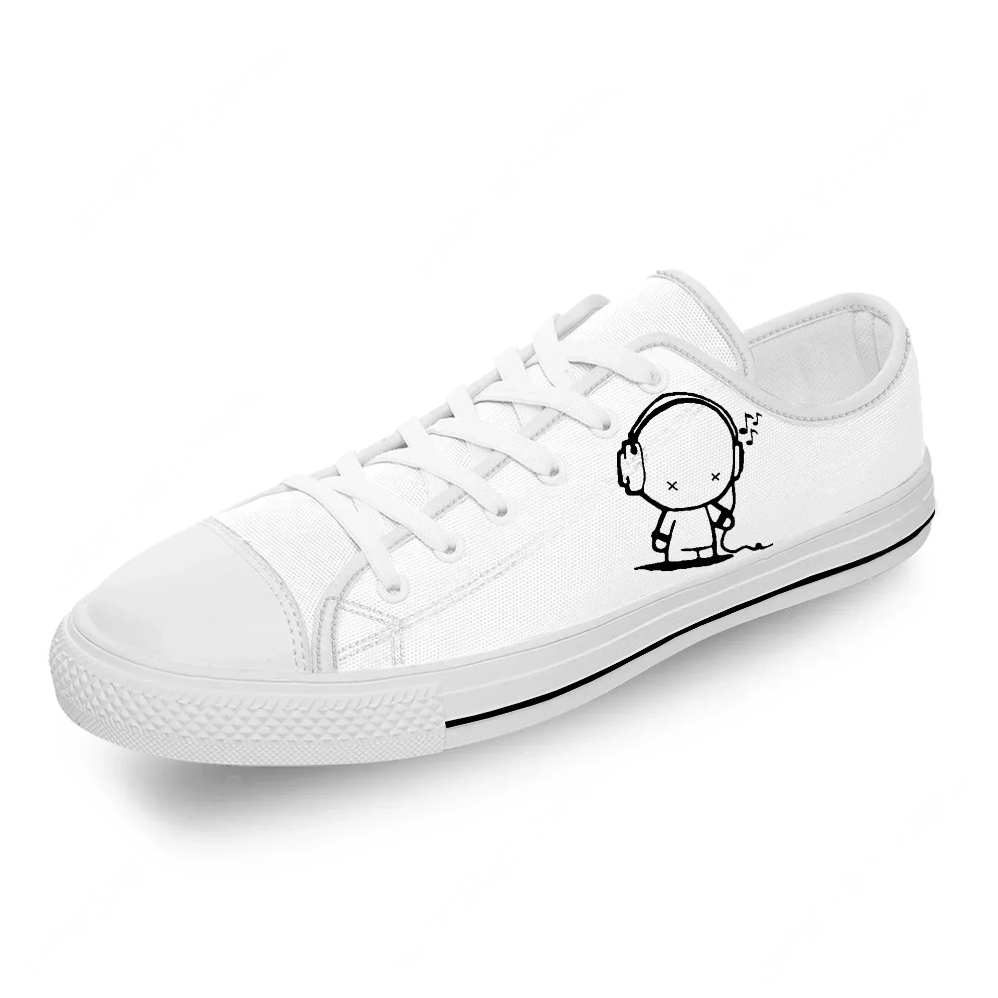 

Headset Cartoon Music Rock Cool White Cloth Fashion 3D Print Low Top Canvas Shoes Men Women Lightweight Breathable Sneakers