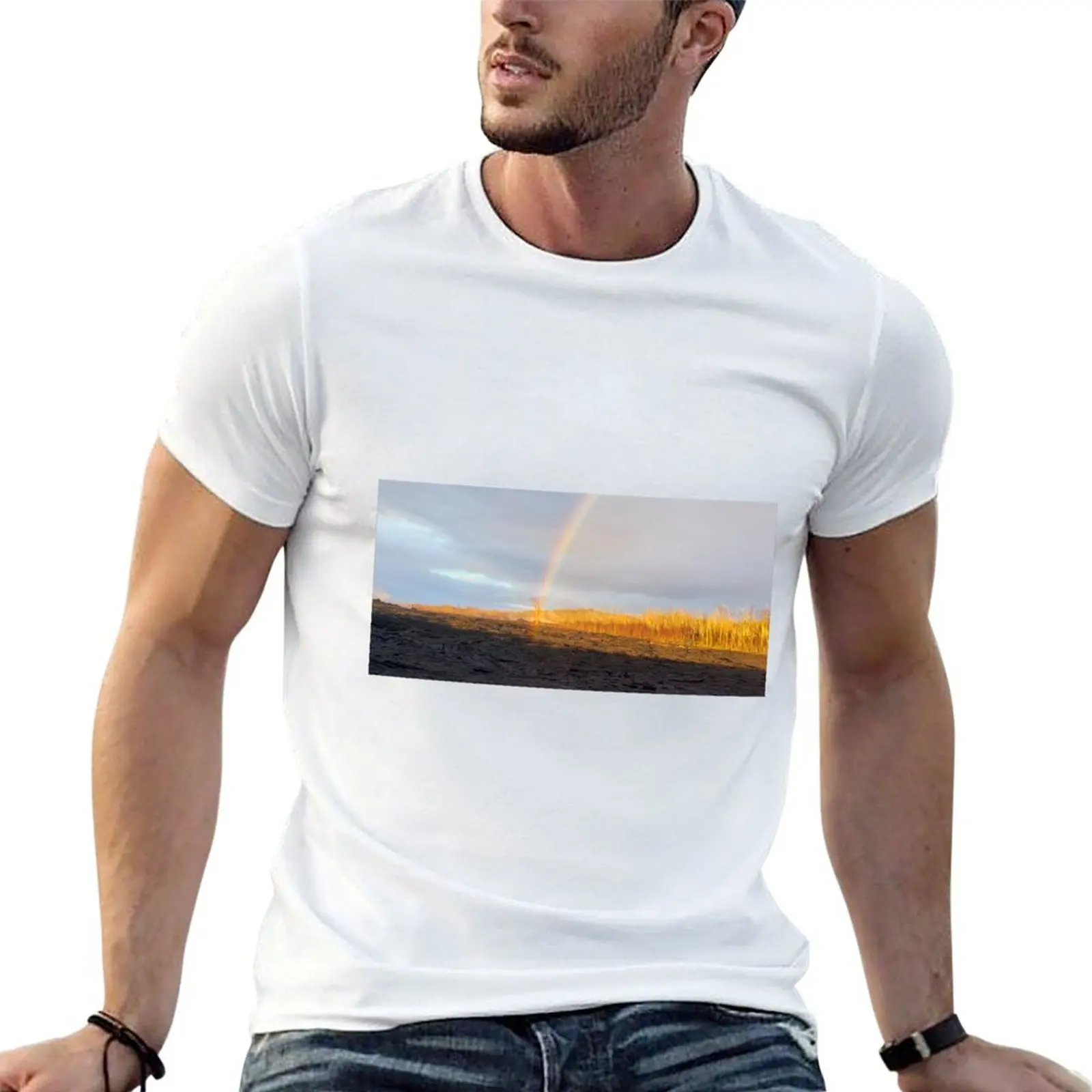 AHT شجرة قوس قزح على الحمم البركانية تي شيرت مضحك تي شيرت الظلام الفكاهة أنيمي التي شيرت تي شيرت للرجل القطن تي شيرتات عجيبة