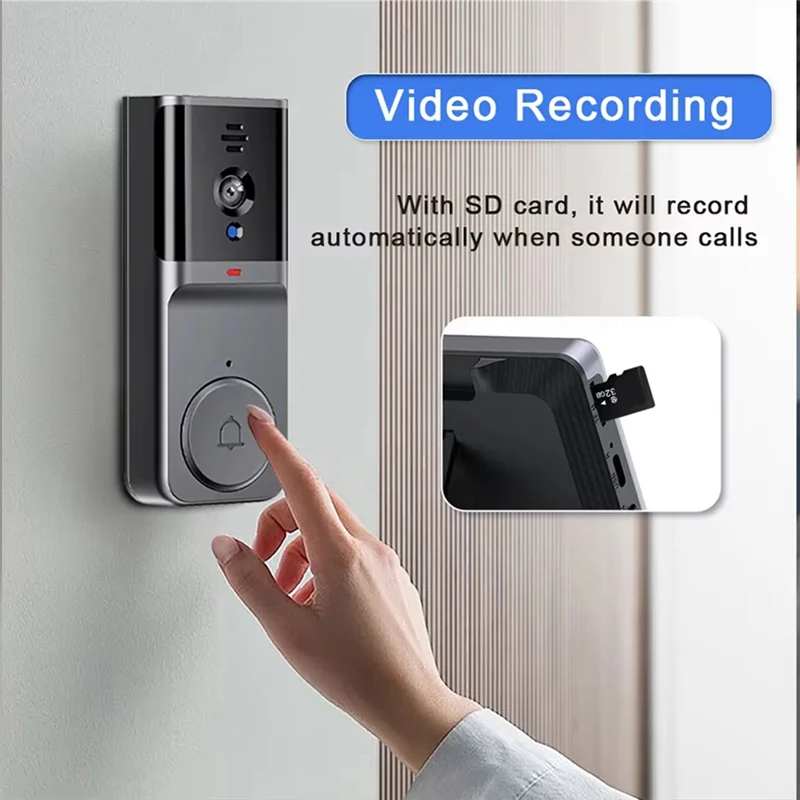 Bel Pintu Video Harian dengan Layar IPS 4.3 Inci Audio 2 Arah 2.4Ghz Kamera Bel Pintu Perekam Interkom Visual dengan Antena