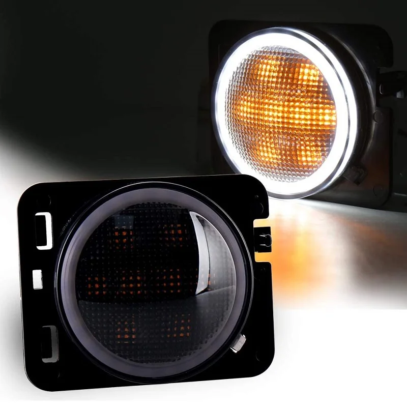 LED Side Marker Lights White DRL Amber LED Turn Signal Lights Fender Signal Parking Lights FOR Jeep Wrangler JK JKU 2007-2017