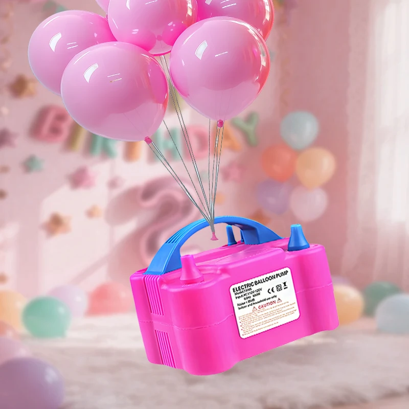 Bomba de globos eléctrica para el hogar, inflador automático portátil de doble boquilla con herramienta de flejado para decoración de fiesta de globos de cumpleaños