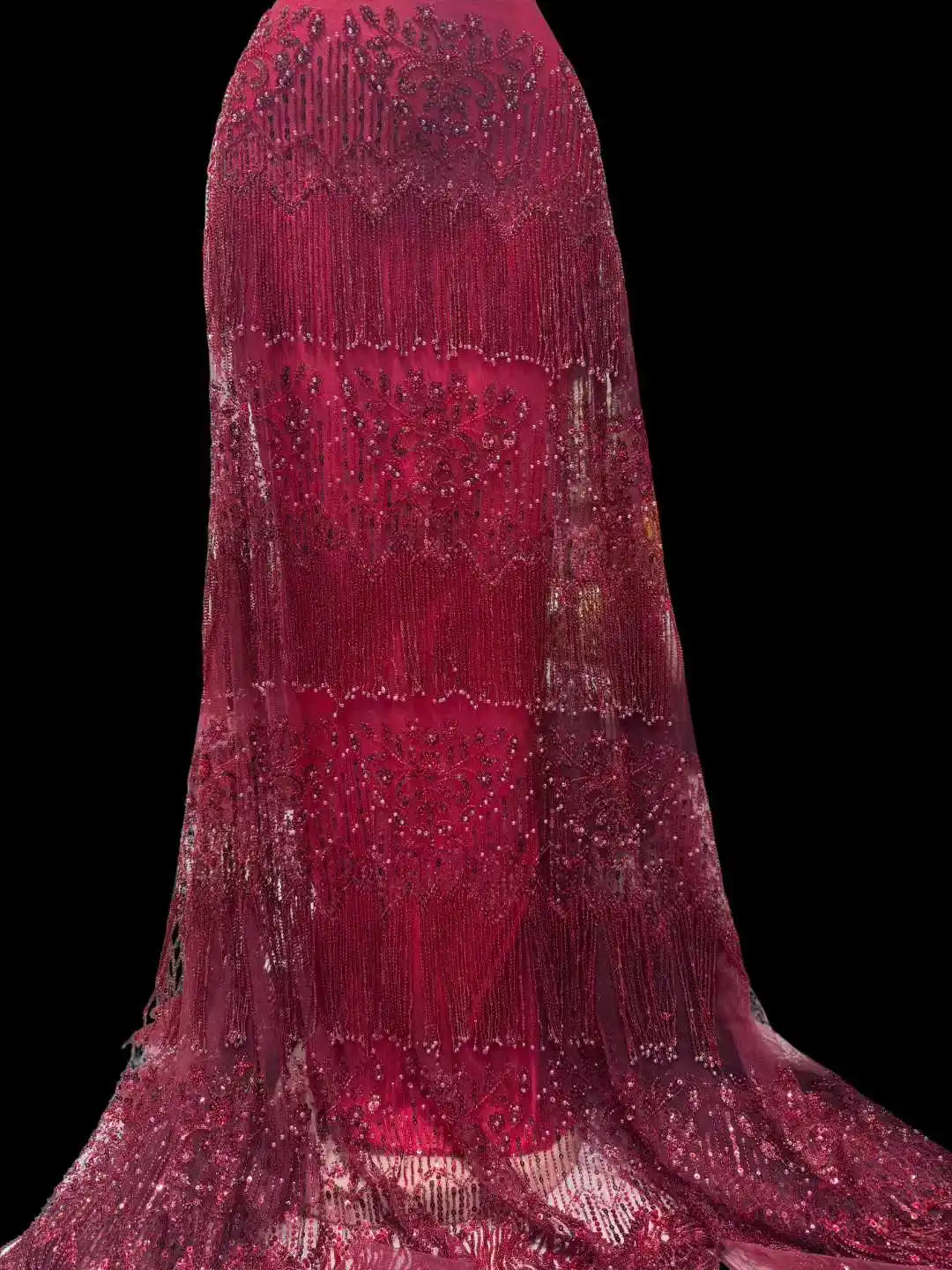 Luxury African White Beaded Sequins Lace Fabrics Heavy Lace Fabric Embroidered Beads Lace Fabrics for Party Dresses Sewing