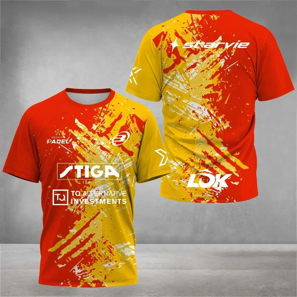 Multi Brand Sponsor Starvie Lok Stiga Print Padel Competition T-Shirt, Men Women Quick Dry Breathable Padel Training Casual Tee