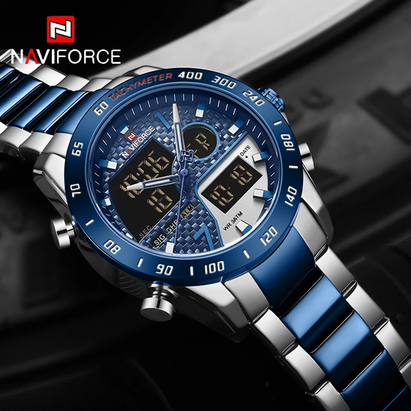 NAVIFORCE Luxury Men's Military Digital Sports Wristwatch Quartz Movement Stainless Steel Strap Fashion Watch