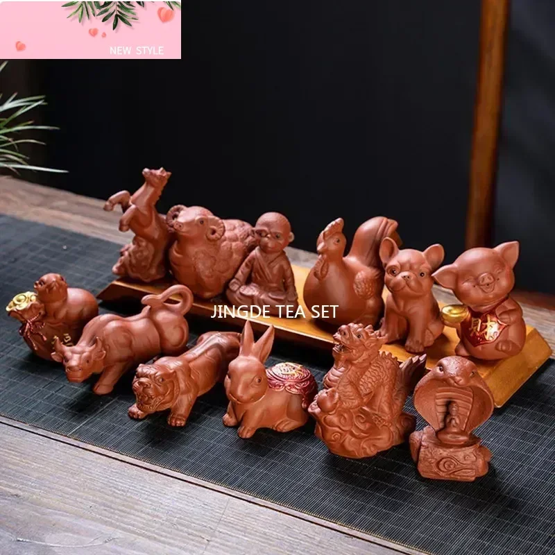 

Creative Purple Sand 12 Zodiac Animal Decoration Chinese Handmade Tea Pet Lovely Feng Shui Tea Accessories Desktop Ornaments