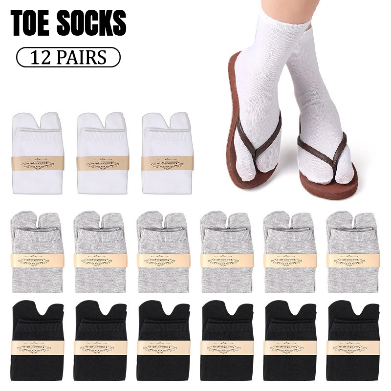 12-pairs-women-men-toe-separated-socks-unisex-japanese-kimono-flip-flop-sandals-with-split-toe-socks-100-cotton-clog-socks