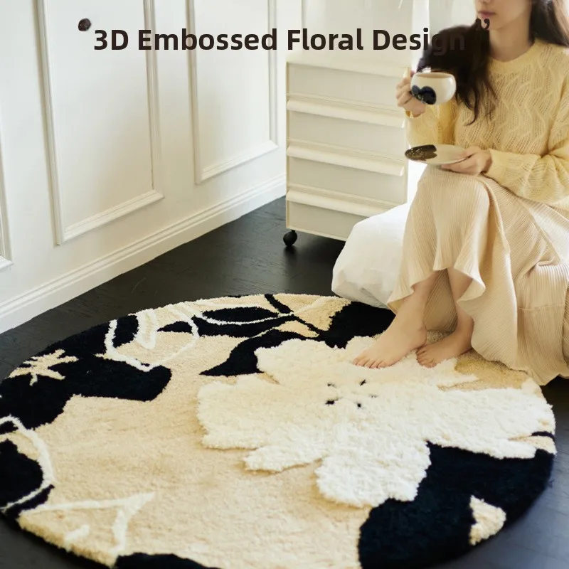 

Элегантный круглый ковер для зоны отдыха в гостиной, прочный, из флокированного полиэфирного волокна, с геометрическим узором, напольный коврик для спальни