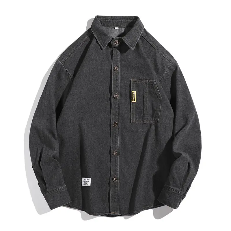 

Мужская свободная удлиненная куртка-рубашка из денима в стиле ретро, с воротником, из смесового хлопка и полиэстера, молодежная, модная, повседневная верхняя одежда