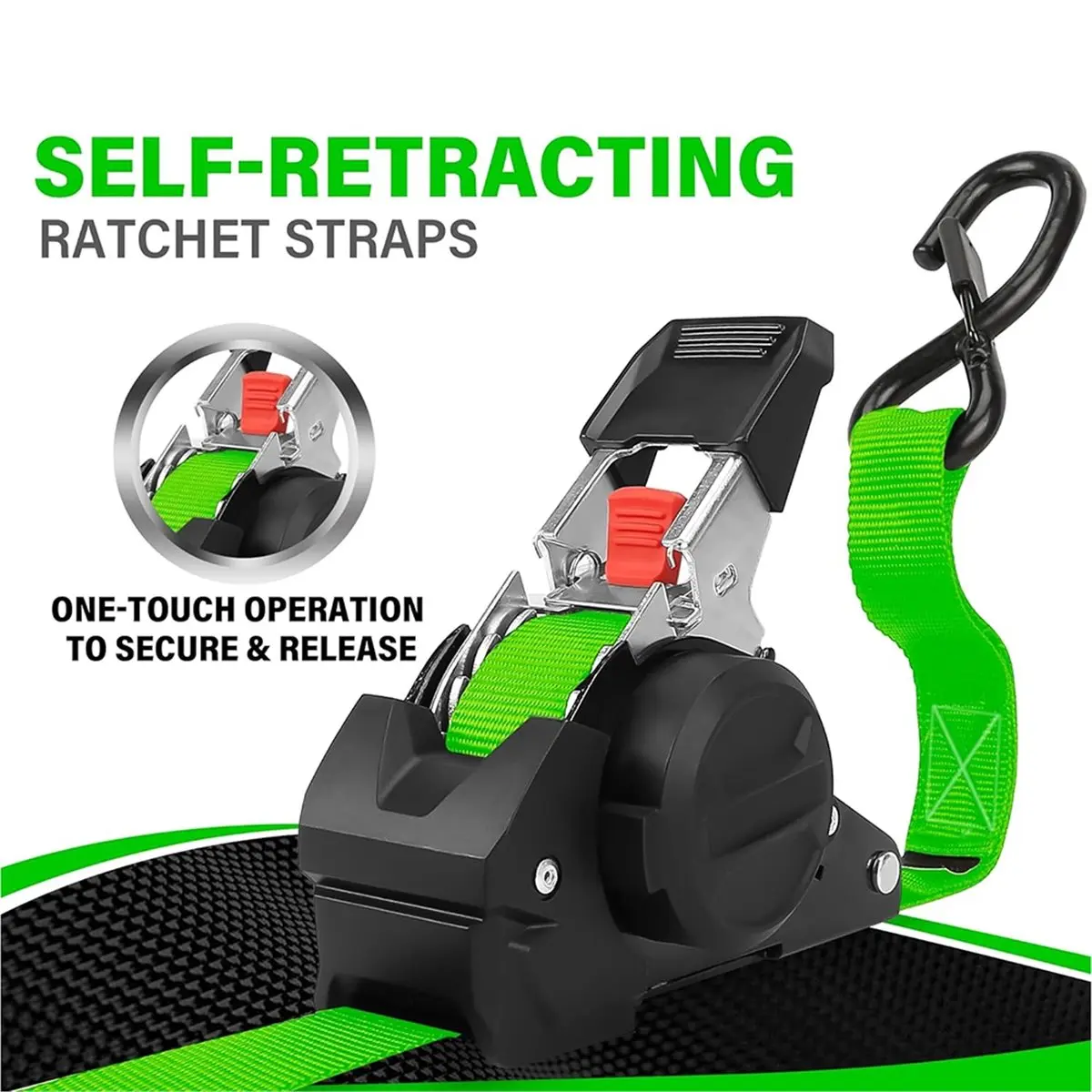 Compatible Retractable Ratchet Straps Self Retracting Ratchet Straps Soft Loops 3 Meters Easy Retract for Motorcycle Truck Cargo