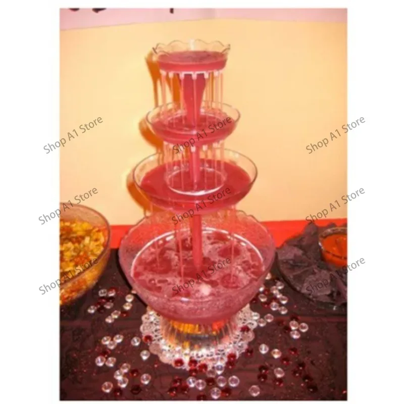 5 glasses, red wine, fountain, can be used for parties and receptions