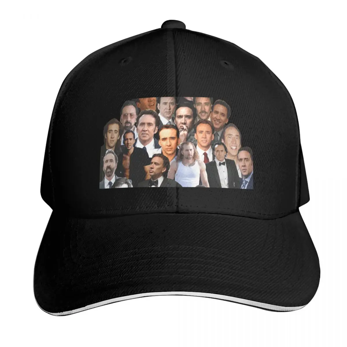 nicolas cage photo collage high quality Baseball Cap Cotton Twill Breathable Contrast Two Tone Brim Snapback Flat Bill