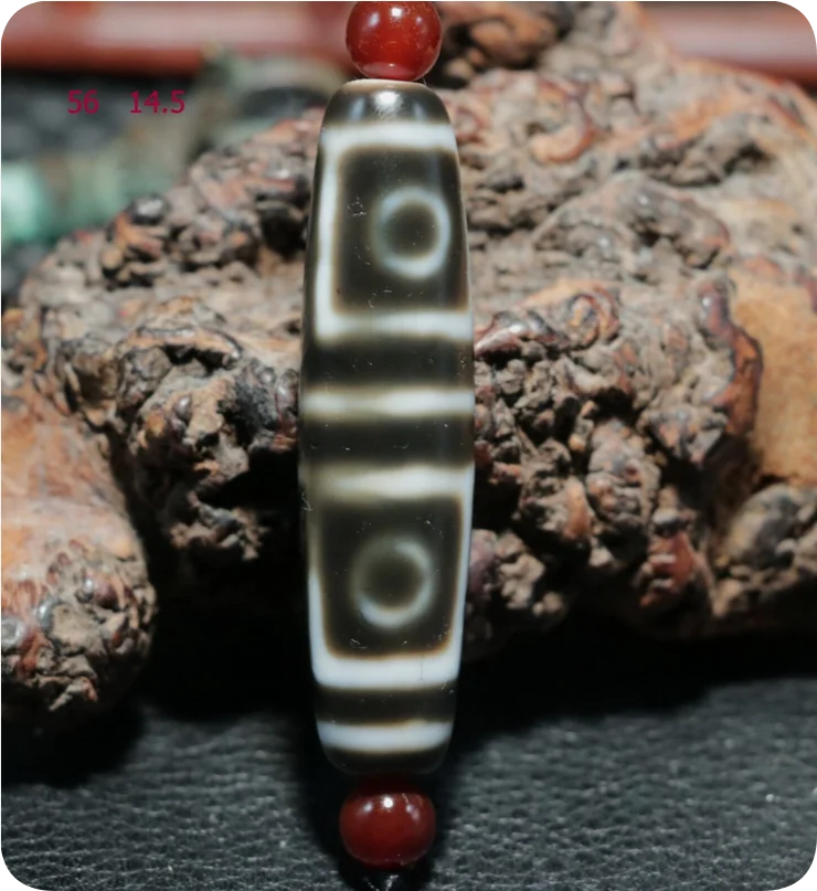 Unique Style Energy Tibetan Old Agate Fold Line 4 Eyed Totem dZi Bead Pendant LZ