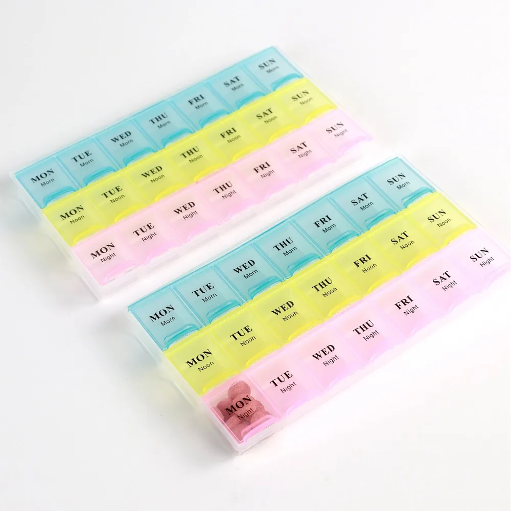 Neue große, wöchentliche, tragbare Reise-Pillen-Aufbewahrungsbox, 7-Tage-Organizer, 21 Gitter, 3-mal am Tag für Vitamine, Medizin, Fischöle