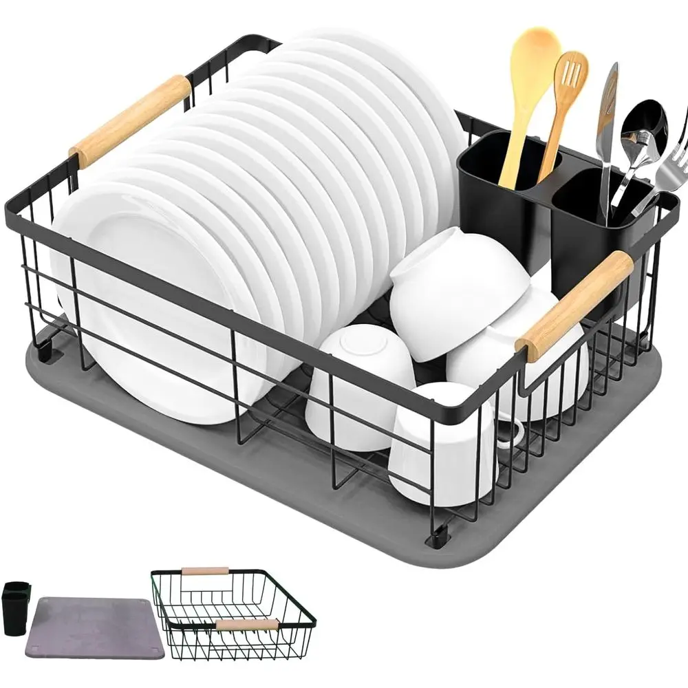

Dish Drying Rack with Stone Drying Mat - Dish Strainers or Kitchen Counter - Quick Absorption, Space Saving, StainlSteel - Diato