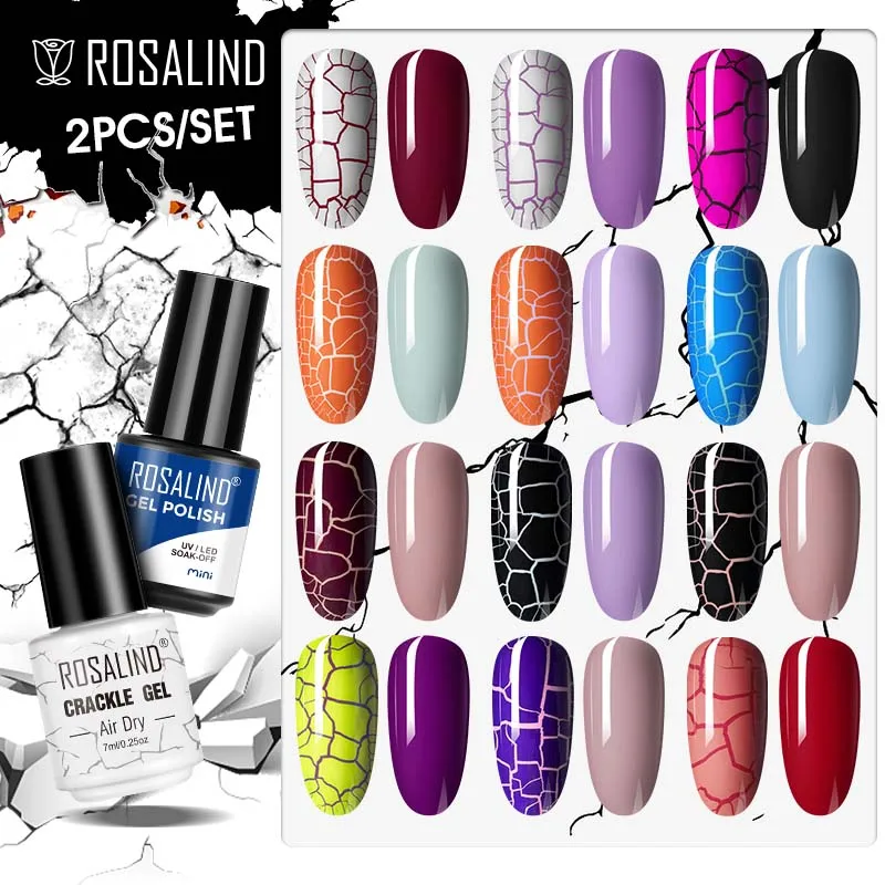 

ROSALIND 2PCS Set Cracked Nail Gel Cracking Nail Art Gel Hybrid Varnishes Semi Permanent Base Top Coat Crackle Gel Polish Kit