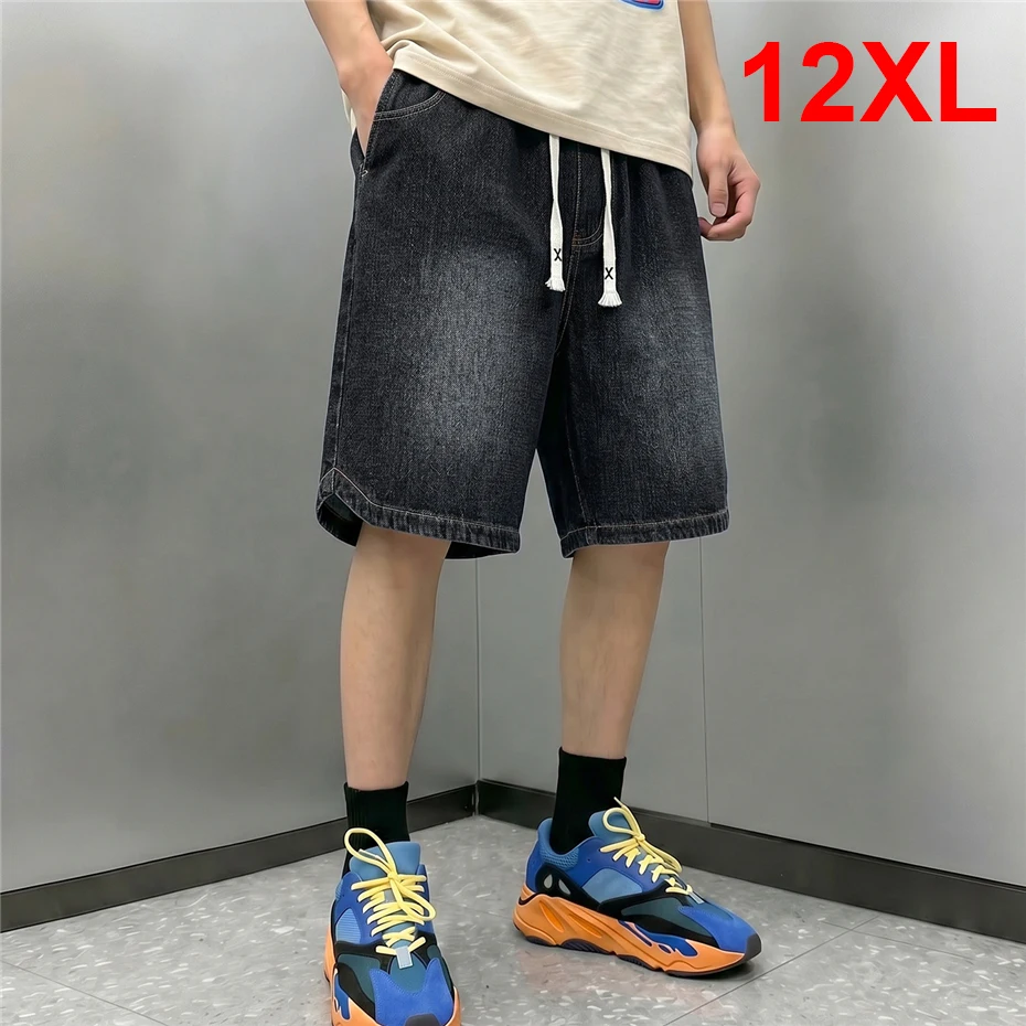 

12XL 10XL Plus Szie Denim Shorts Men Summer Elastic Waist Jeans Shorts Baggy Cargo Shorts Fashion Streetwear Short Pants Male