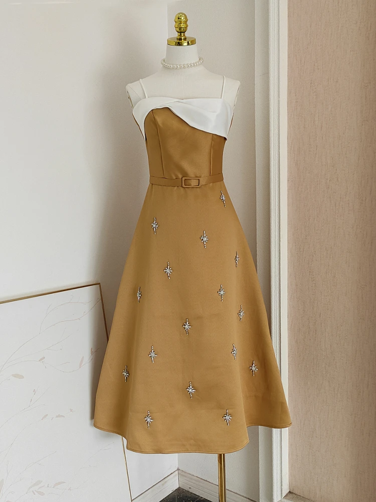 

Сексуальное длинное элегантное платье без бретелек со стразами, женское платье без рукавов с открытой спиной, высокое качество, лоскутное роскошное вечернее платье