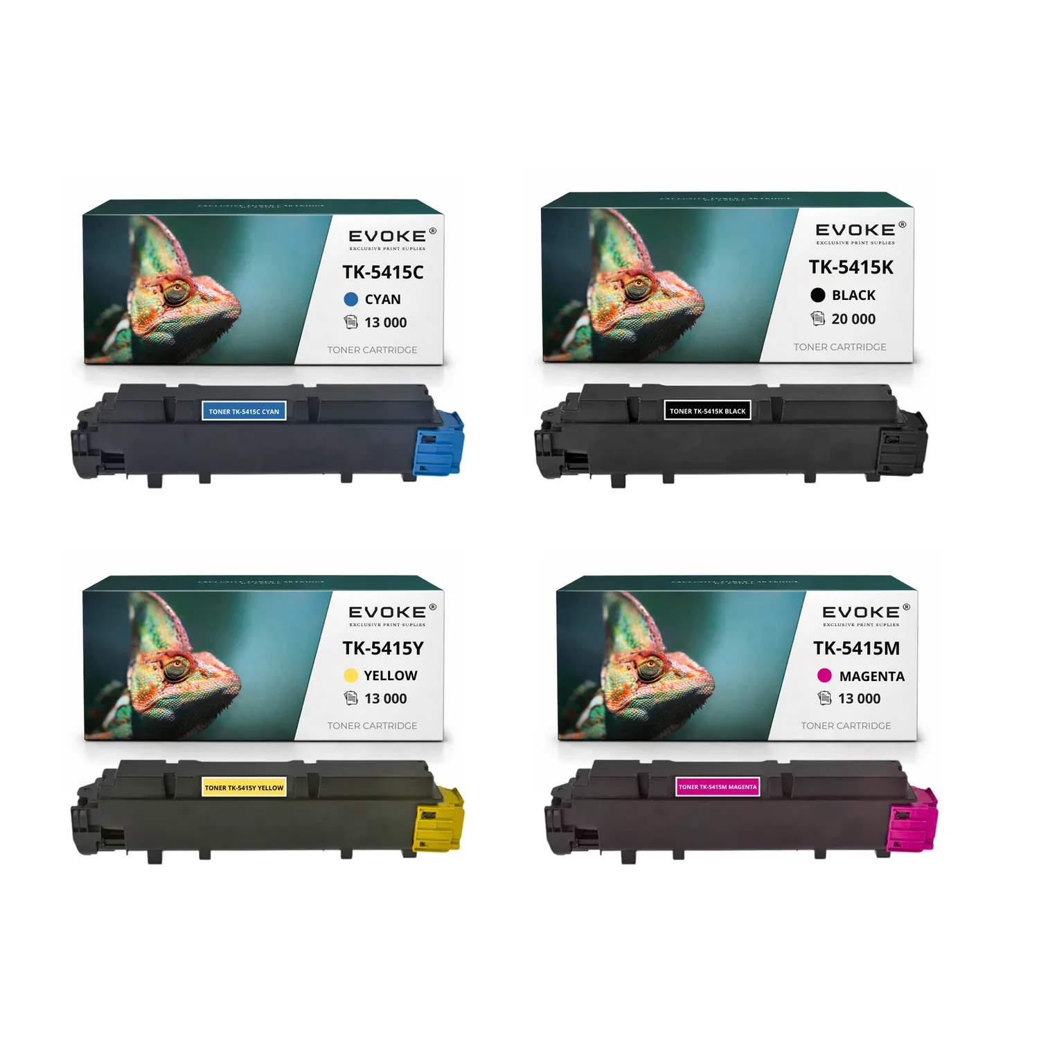 Evoke Compatibele Toner voor Kyocera Tk-5415 Tk5415 4X Cmyk: Zwart, Cyaan, Magenta, Geel 59000 Pagina's Taskalfa Ma4500Ci