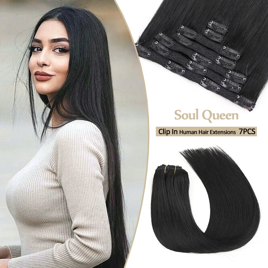 

Clip in Hair Extensions 12-18" Full Head Clip In Hair Extensions Real Human Virgin Hair 70G/7Pcs Straight Double Weft Human Hair