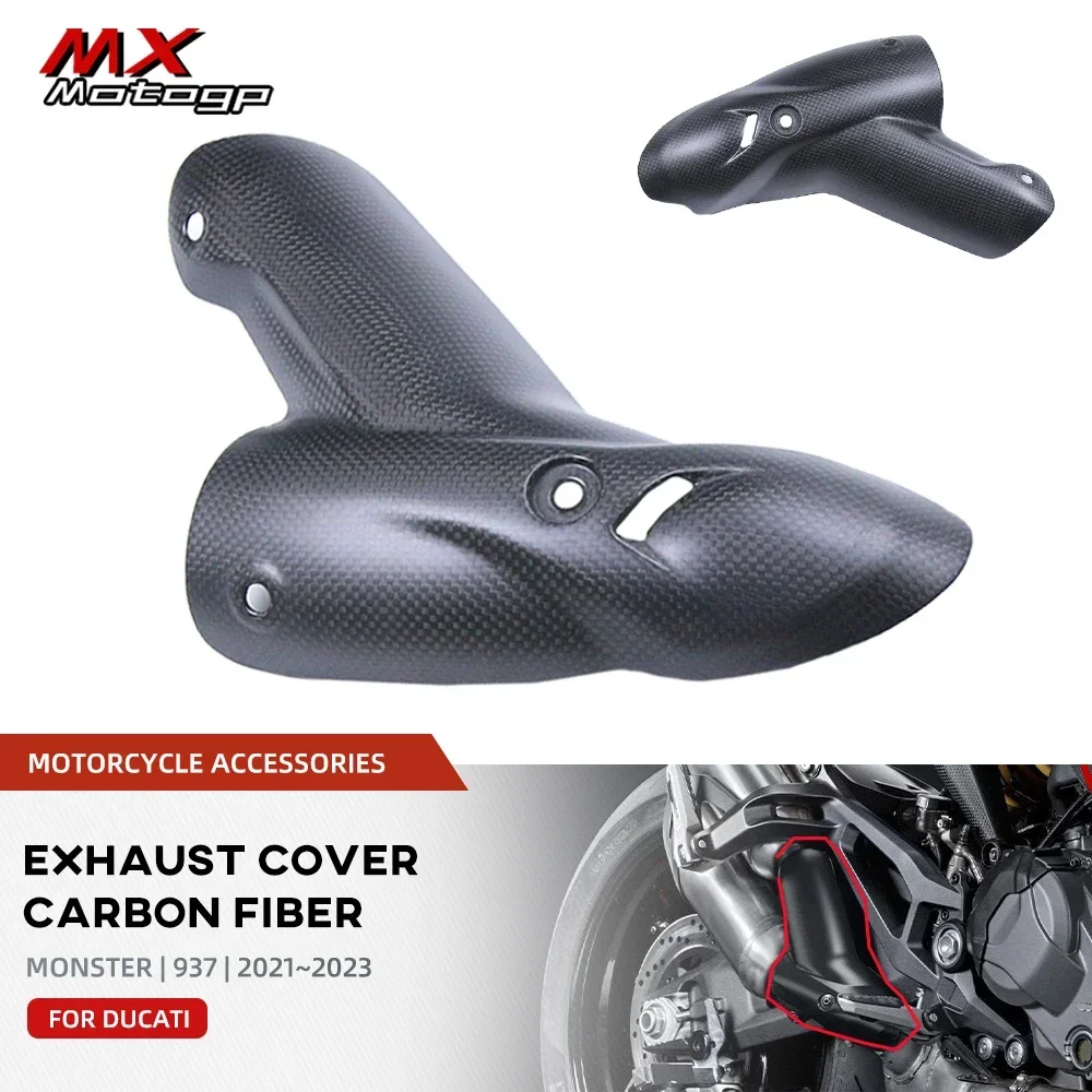 100% Carbon Fiber Motorcycle Exhaust Cover Heat Shield Protection Case For DUCATI Monster 937 2021 2022 2023 Modified Parts