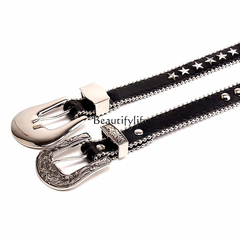 Silver Thin Belt for Dress Decoration, Wild Rivet, Temperament