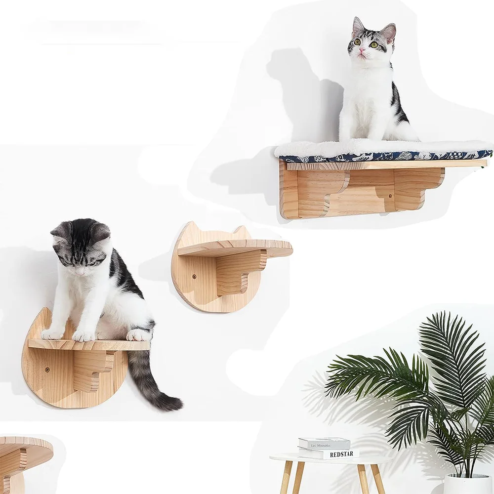 Wall Mounted Cat Escalada Prateleiras, Móveis De Madeira Scratcher, Jumping Plataforma, Corda Escada, Dormir e Jogar